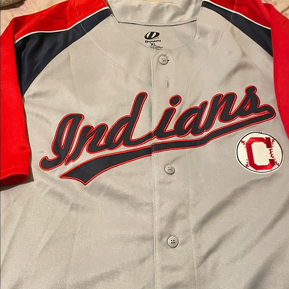 Men's Gray and Red Indians Jersey